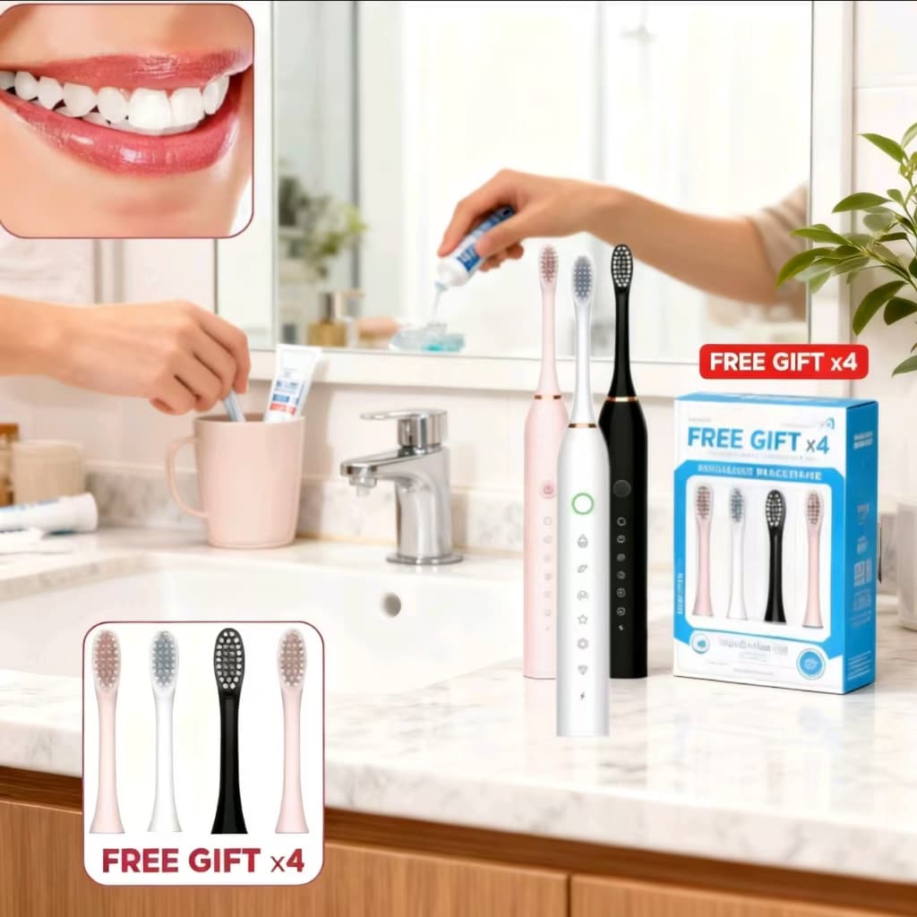 Escova de dentes elétrica ultrassônica inteligente recarregável com cabeça de escova de reposição