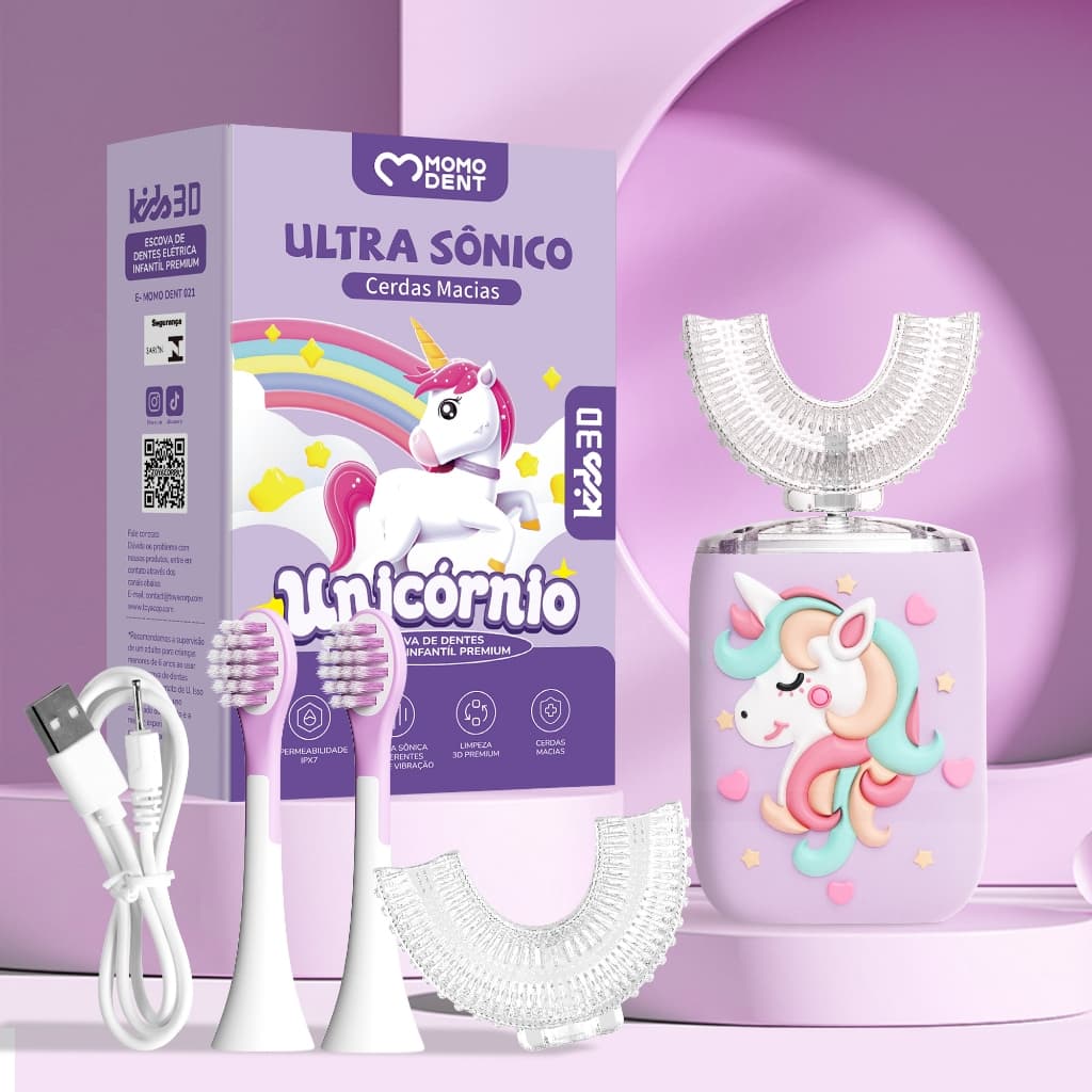 MOMODENT Escova de Dentes Elétrica Infantil Em Formato de U - 5 Modos, 4 Cabeças de Escova, IPX7