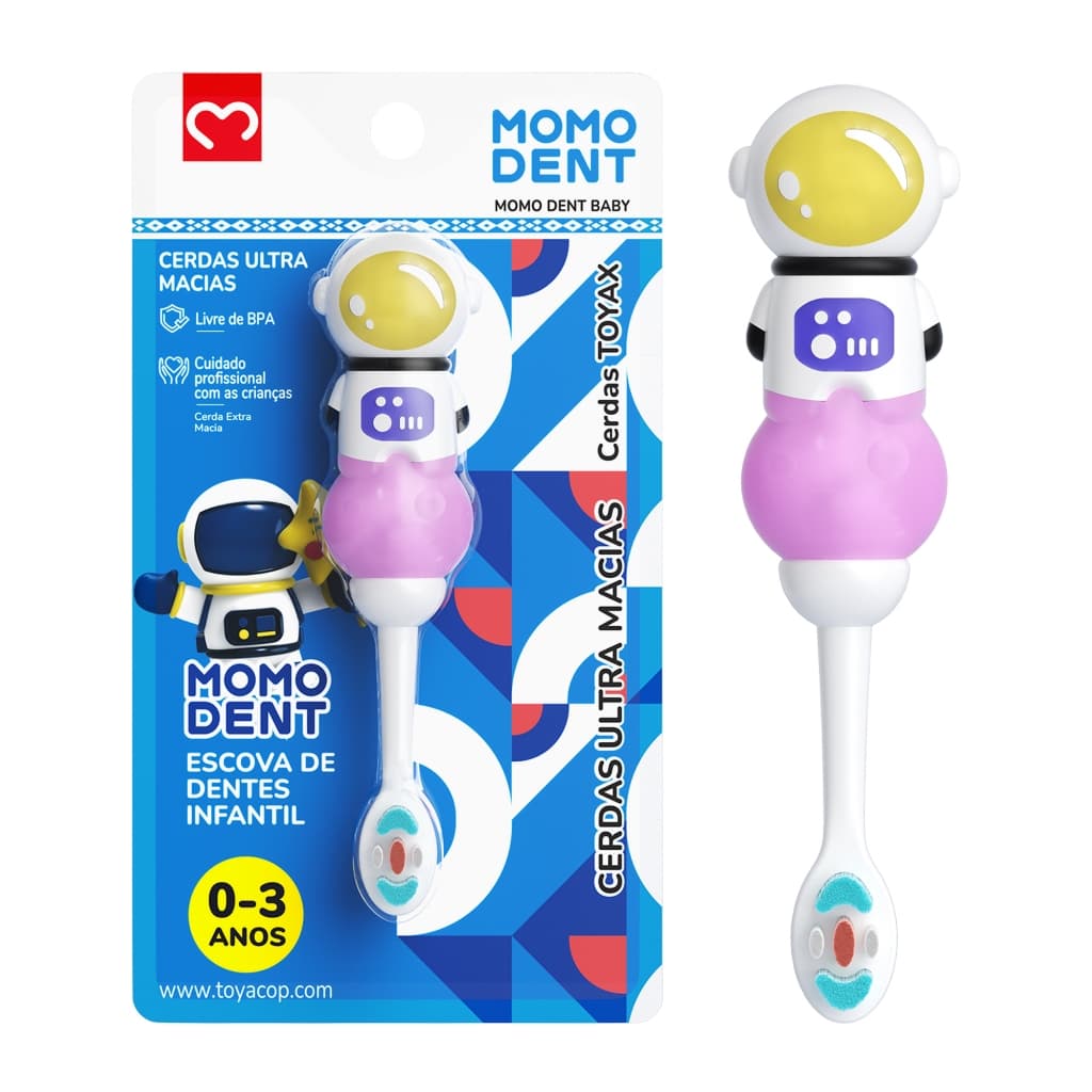 MOMODENT Escova dentes para bebês astronautas, 0-3 anos, 2 cores - escova ultra macia