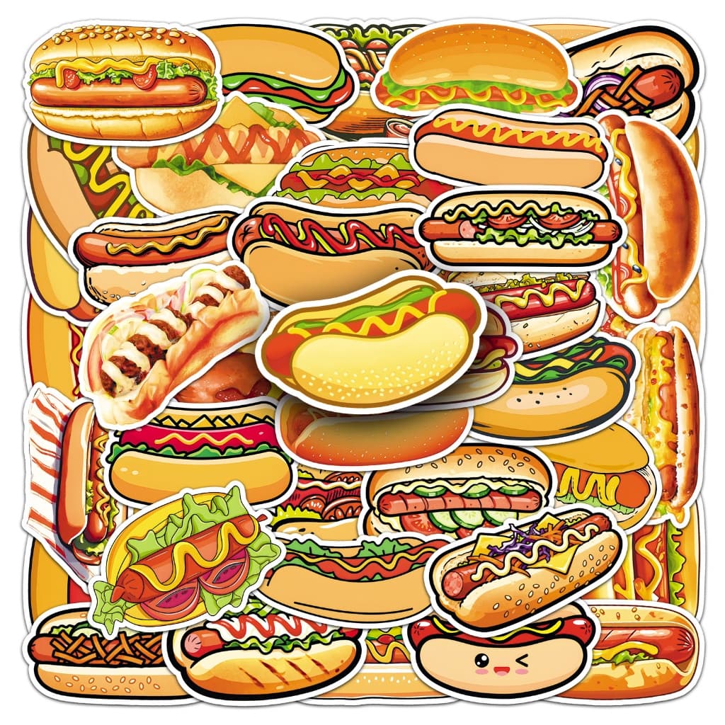 Engraçado 50 Pçs Cachorro-Quente Comida Adesivo À Prova Dwaterproof Água Para Tumbler Portátil Caso Do Telefone Adesivos