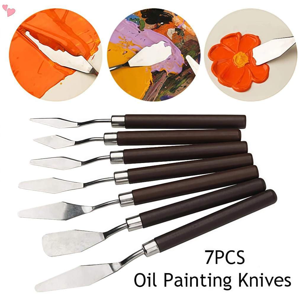 7Pcs Conjunto Faca Para Pintura A Óleo De Arte Em Aço Inoxidável Ferramentas De Desenho De  Espátula Artista Bolos
