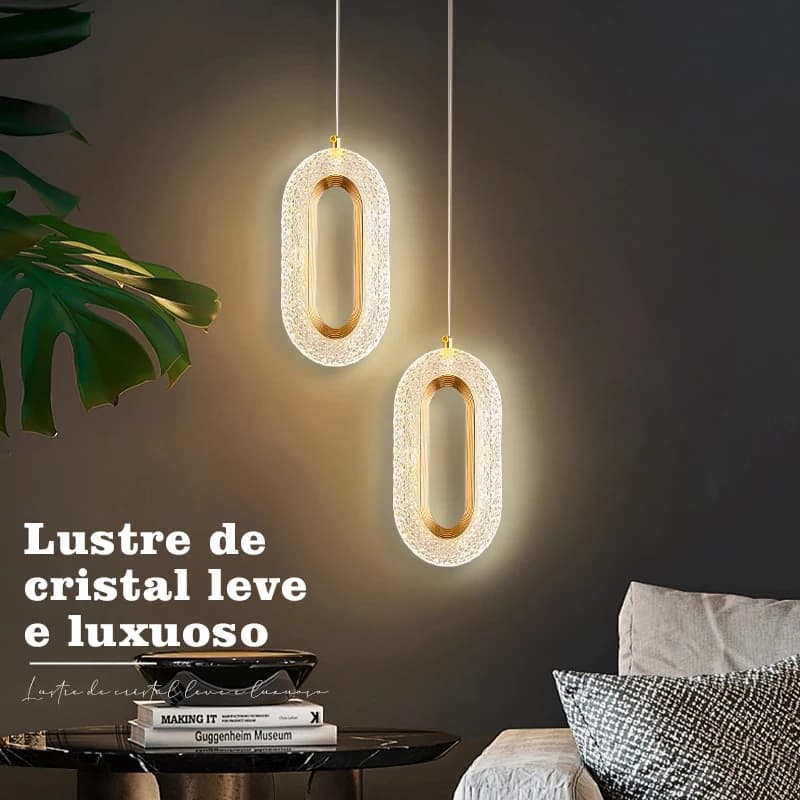 Pendente Cristal Oval Elipse Moderno Dourado Luminária Luminária Pendente Orion Moderno Oval Led Dourado