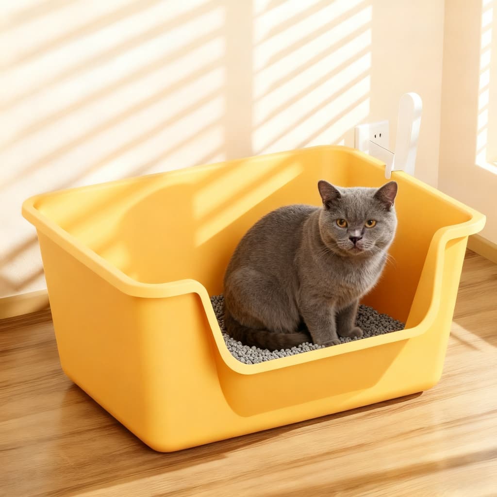 Caixa De Areia Grande Para Gatos, Caixa De Areia Semi-Fechada Com Pá Para Areia De Gatos