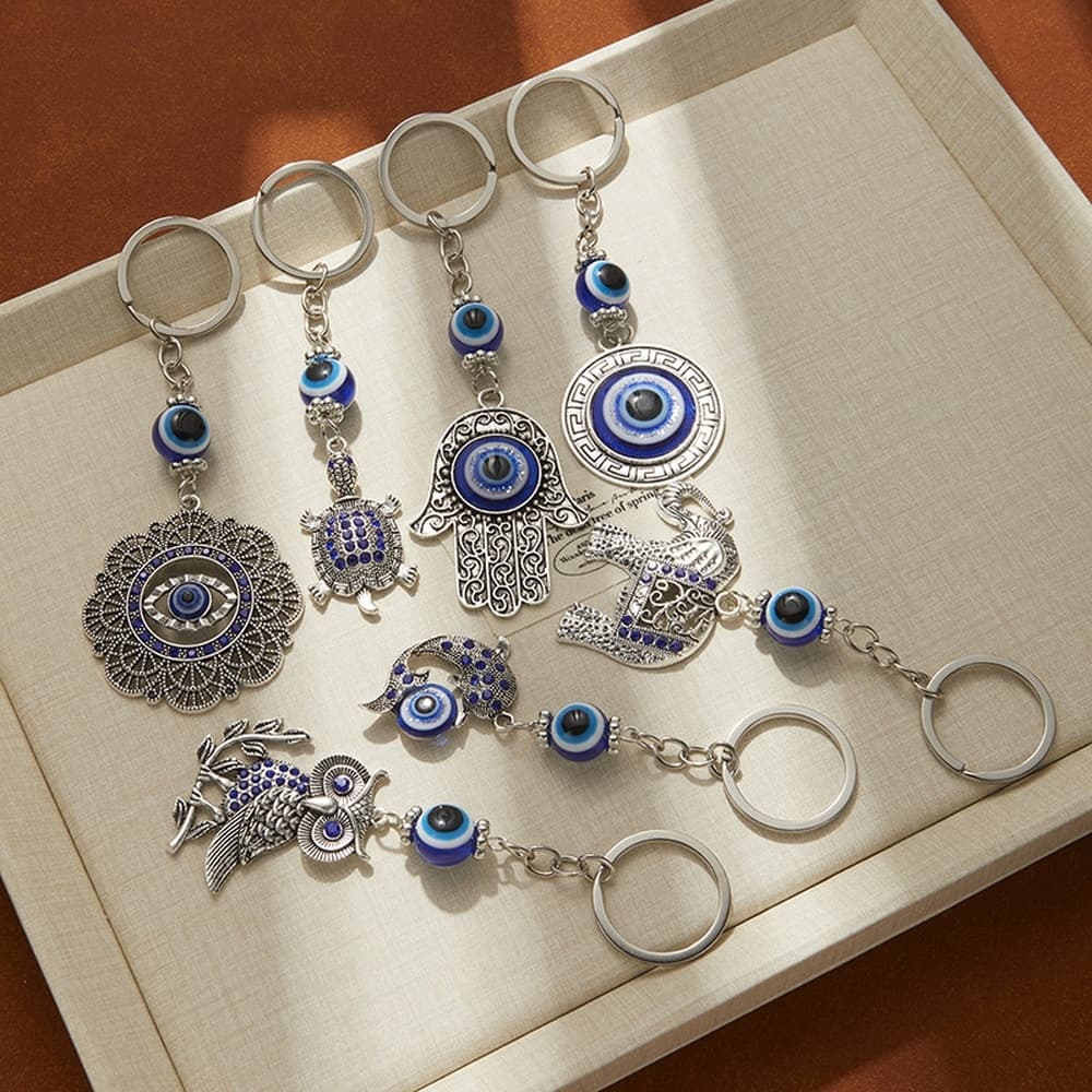 Chaveiro Luxuoso Olho Do Diabo Azul Moda Diamante Incrustado Boa Sorte Pingente Acessórios Para Presente