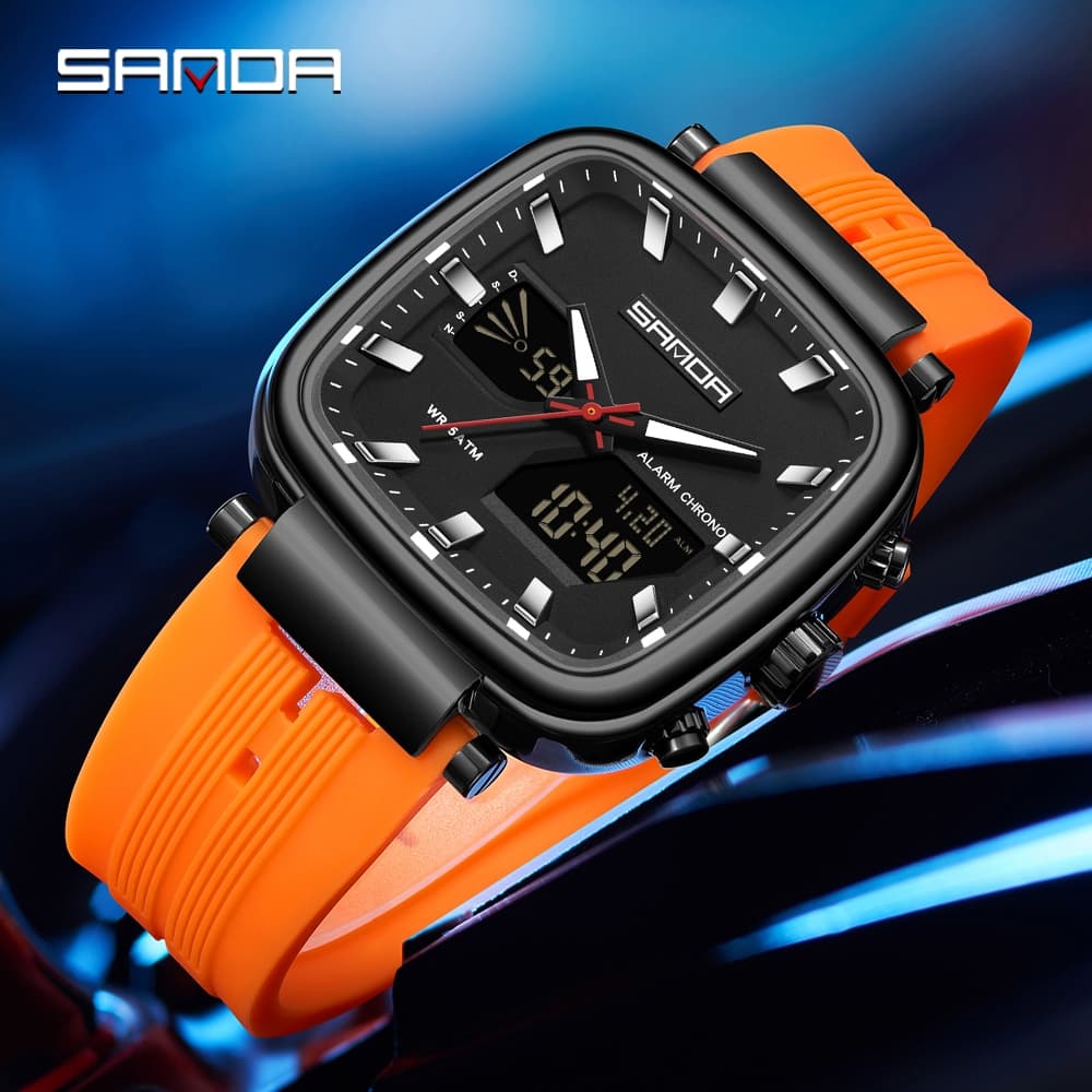 SANDA Novo 62282 Relógio Eletrônico Masculino De Luxo Monitor Duplo Esportes À Prova D'água Luz Noturna-50
