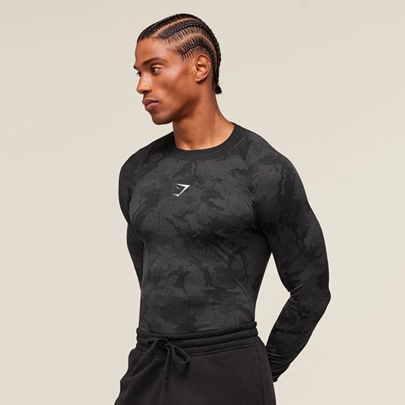 Ginásio Masculino Muscular Fitness Camisa De Manga Comprida Elástica Secagem Rápida Confortável Fino Ajuste Topo Para Tr