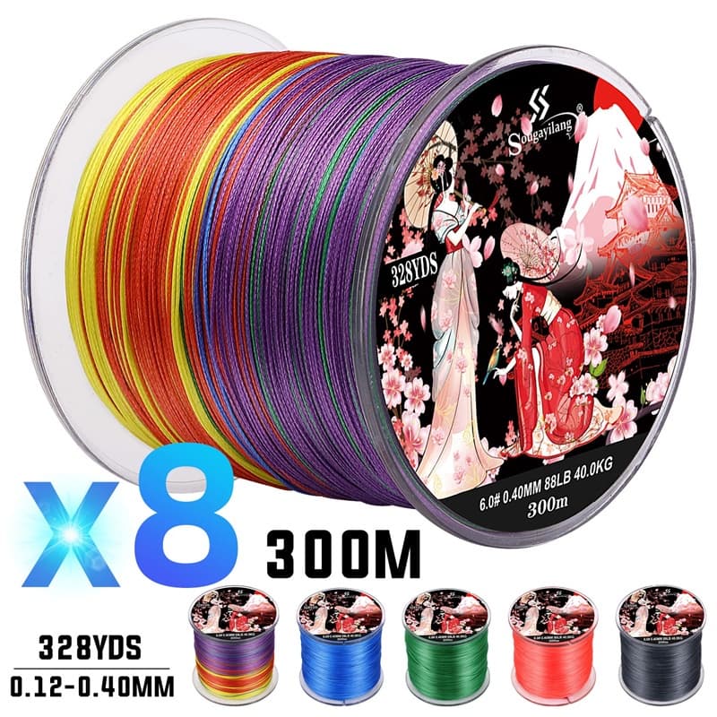 Sougayilang Linha De Pesca PE De 300m , 22-88lb , 5 Cores , 8 Suportes , Trançada Forte Para Atividades Ao Ar Livre