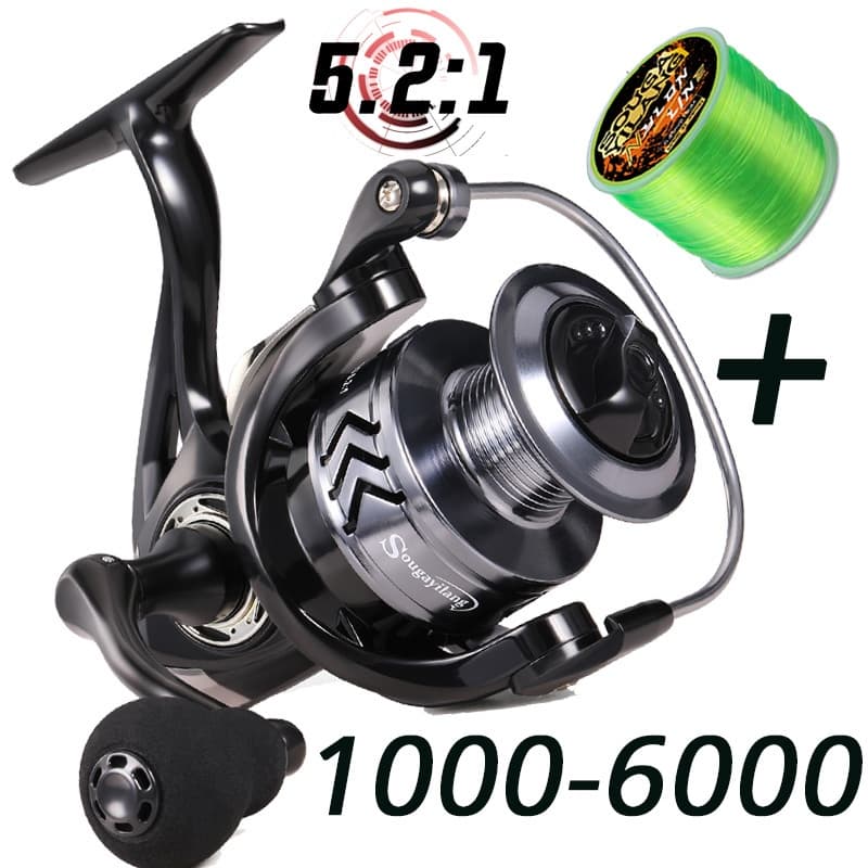 Carretel De Pesca Giratório De Alumínio Sougayilang 5.2 : 1 De Alta Velocidade ​ Série 1000-6000 Anticorrosão Com Cabo E