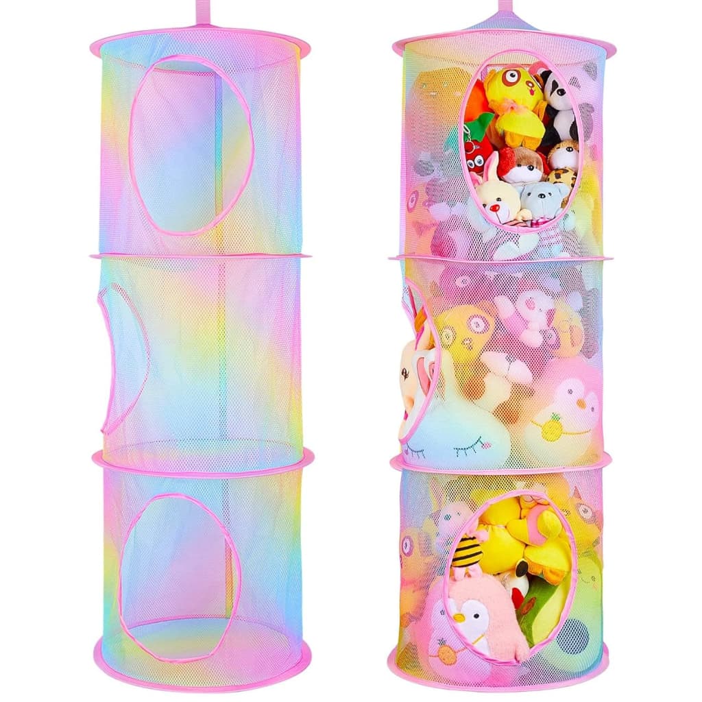 Brinquedo de pelúcia pendurado caixa de armazenamento-armazenamento rosa colorido três camadas