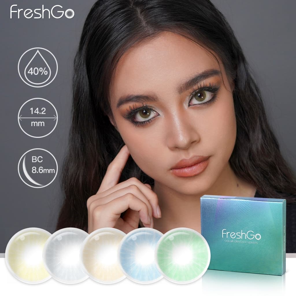 Lentes De Contato Coloridas Freshgo Hidrocor Azul/Verde 14.2 mm Fabricadas Na Coreia Lente Mensal 2 Unidades/1 Par