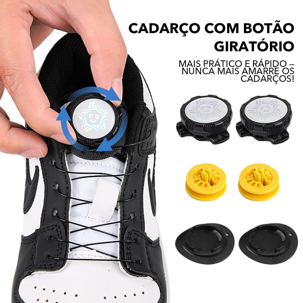 Fivela Giratória para Sapatos-Cadarço Automático, Ajuste Rápido com Uma Mão, Segurança Máxima, Travamento Antiderrapante