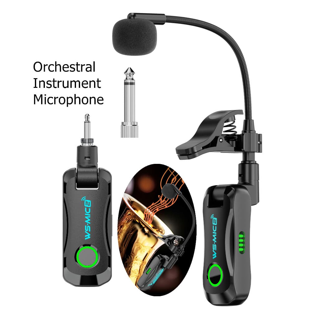 Microfone De Instrumento Sem Fio WS-MIC2 2.4G , Bateria De Longa Duração , Alcance De 30 M , Clipe De Redução De Ruído ,