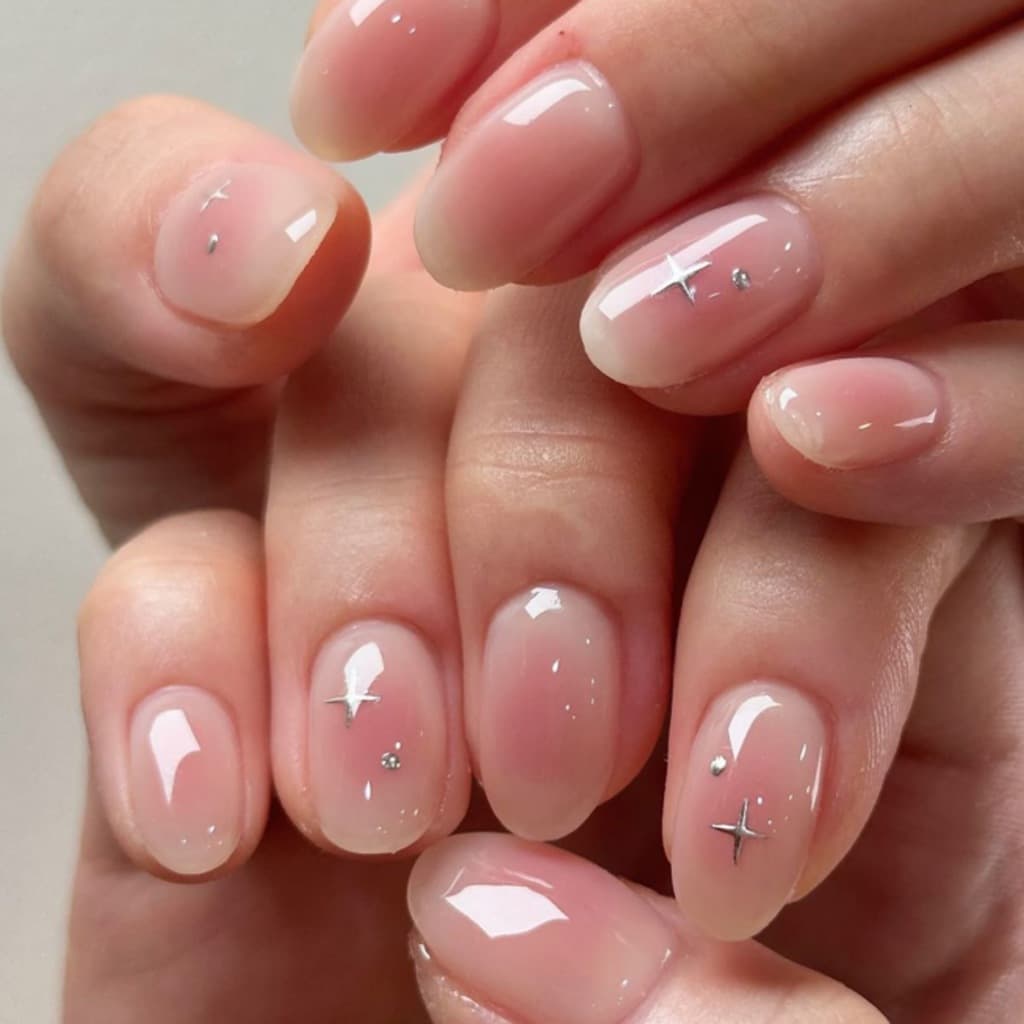 24 Peças De Unhas Falsas , Pontas Curtas Gradientes Rosa , Prensa Reutilizável Em , Decoradas Com Estampa De Estrela , C