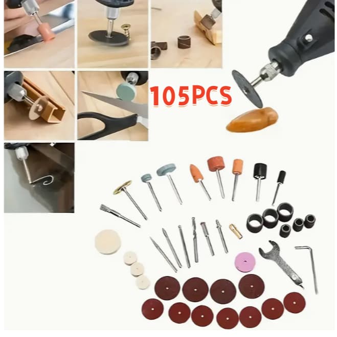 Kit 105 Acessórios Essenciais para Micro Retífica Completo Padrão Dremel Multimarcas lixa disco