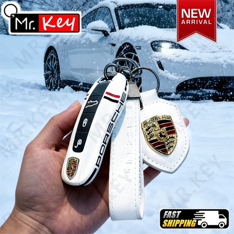 [Mr.Key] Le Mans Racing Stripes Capa Para Chave Porsche Boxster Cayman Panamera Cayenne Macan 718/911 Taycan Chaveiro De