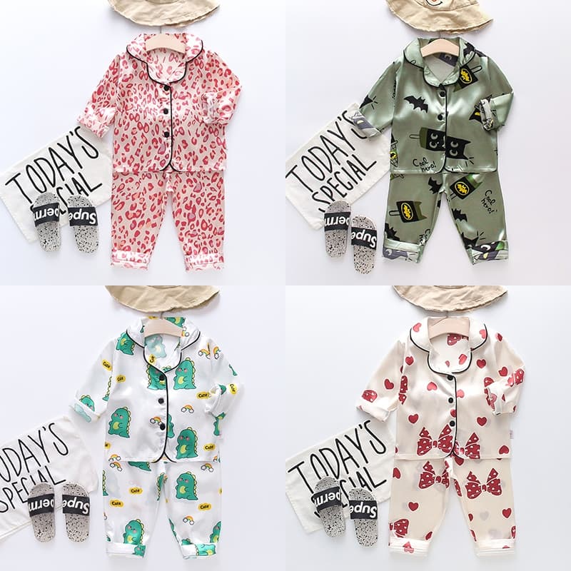 Conjuntos De Pijamas De Cetim De Seda Para Meninas De 1 A 4 Anos