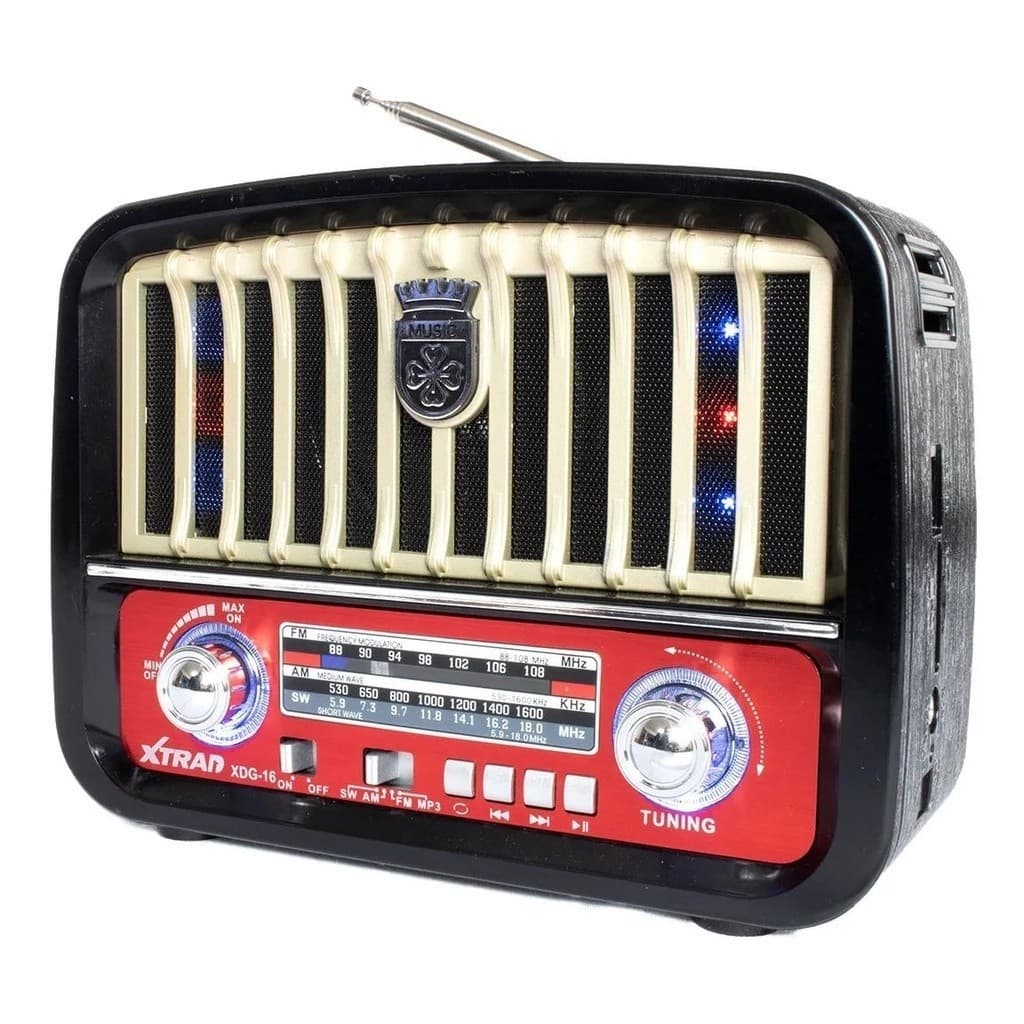 Rádio retrô portátil (versão clássica) com Bluetooth, banda FM/AM/SW, USB, Interface de áudio de 3.5 mm (P2), função de