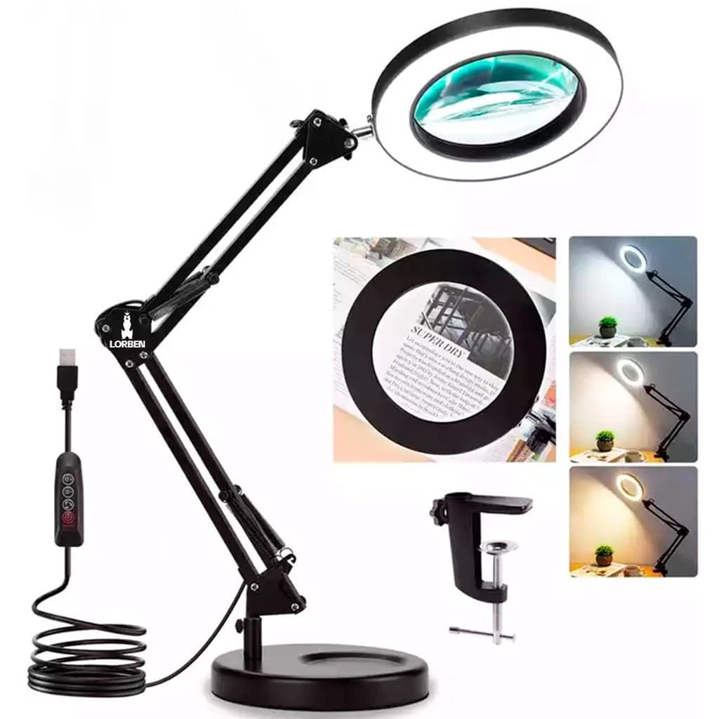 Luminária c/ Lupa Led Para Mesa 8x Profissional Estética Para Manicure ou Tatoo