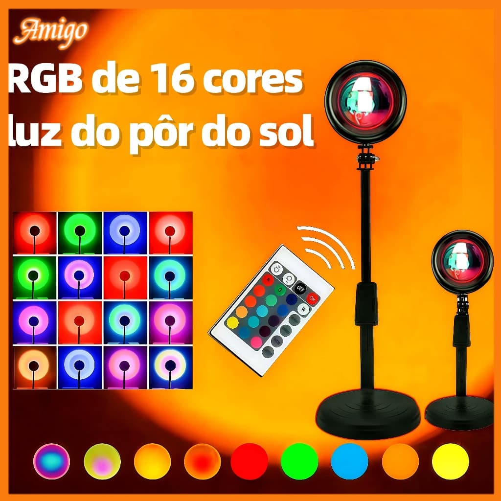 Projetor LED Sunset Night Light 16 Cores Ajustável Com Controle Remoto USB Para Fotografia , Festas , Casa