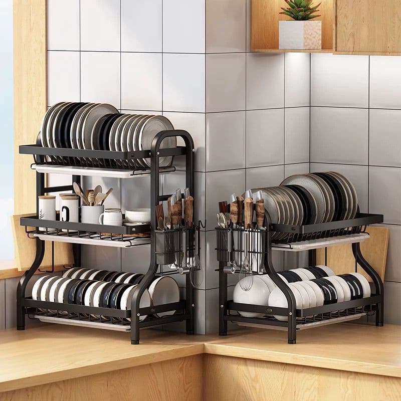 Haosin Escorredor de Aço Inox para Cozinha de Louças 2 andar 3 andar Preto