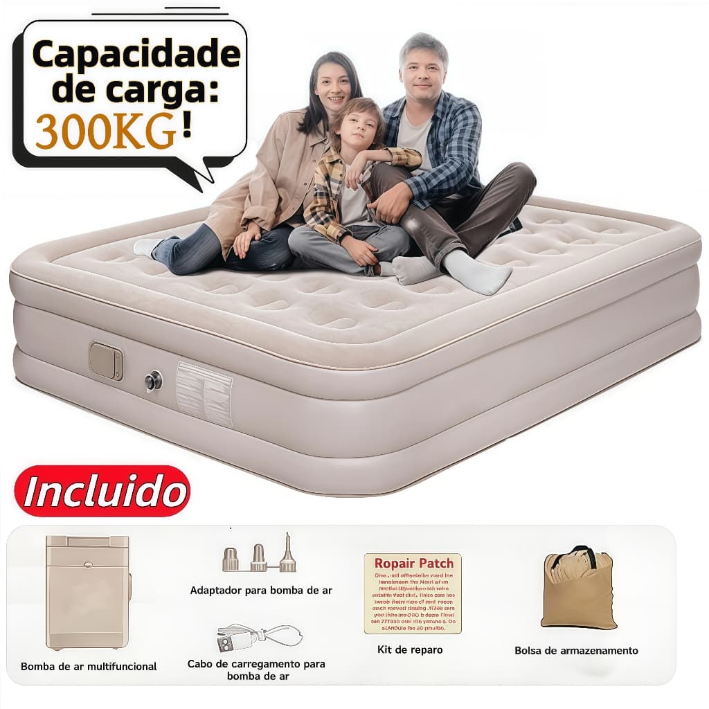 Colchão Inflável Tamanho Queen De 200CM , Cama De Acampamento , Bomba Com Bateria De Lítio Embutida