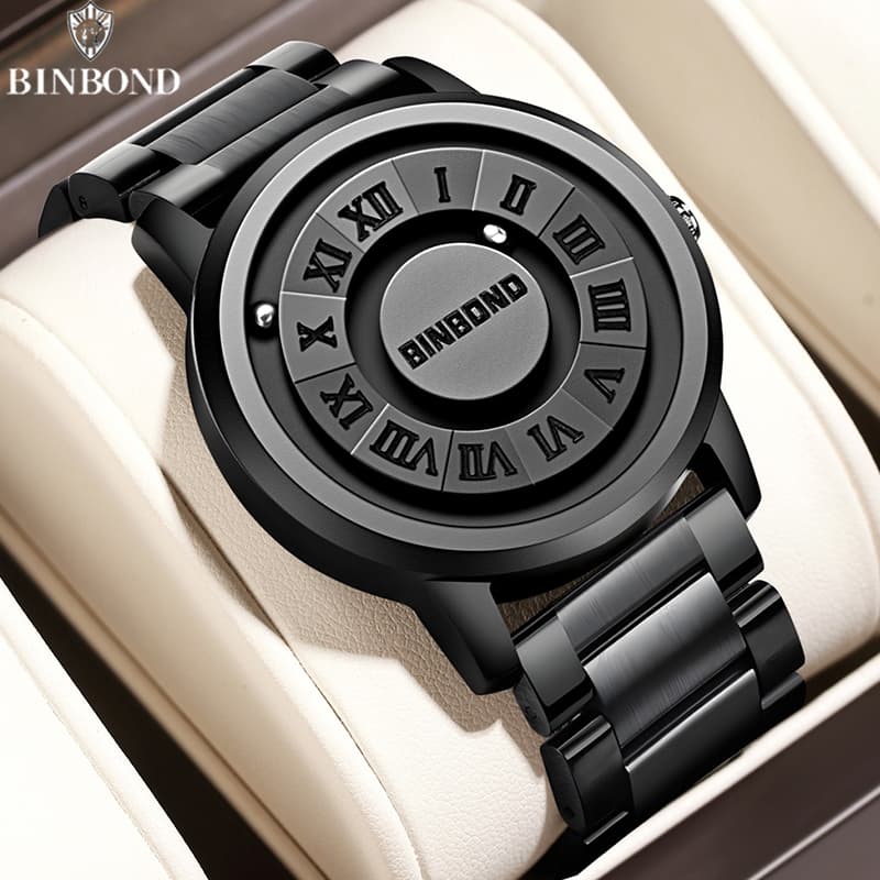 Binbond Marca B234 Preto Tecnologia Relógio Masculino Novo Conceito Personalidade Criativa Suspensão Magnética À Prova D
