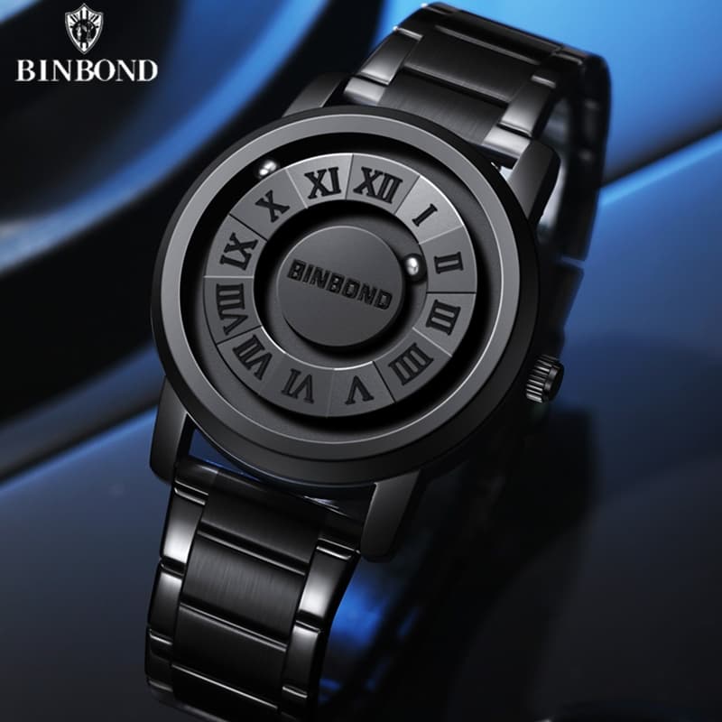 Binbang Marca B234 Preto Tecnologia Relógio Masculino Novo Conceito Personalidade Criativa Suspensão Magnética À Prova D