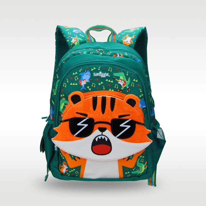 Mochila Escolar Infantil Menino Verde Legal Tigre Em Óculos De Sol Formato De Desenho Animado 14 Polegadas Bolsas Infant