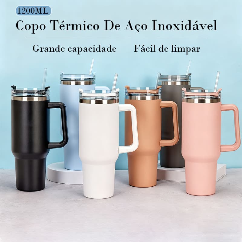 Copo Garrafa Térmica Inox Generosa 1200ml Parede Dupla Copo Térmico com Tampa e Canudo Premium