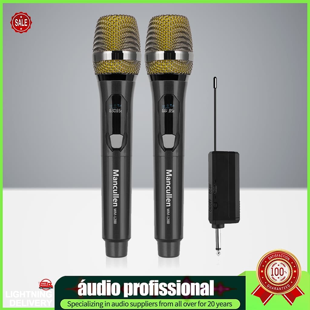 Microfone Sem Fio UHF LED Portátil Dinâmico Recarregável Para Karaokê