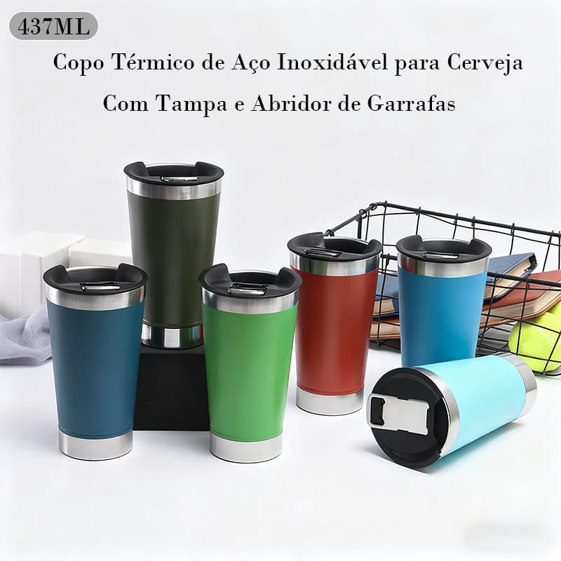 473ml Copo Térmico Inox com Abridor de Garrafas Copo Térmico de Cerveja Alta Qualidade Copo Inox
