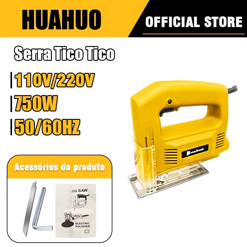 Serra Tico Tico 750w 3200rpm 110V/220V Base Ajustável Com Lamina Corta Madeira Plastico Metal fino