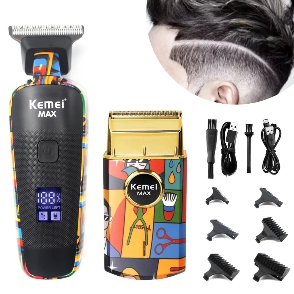 Kemei Recarregável Graffiti Padrão Máquina De Cortar Cabelo Elétrica Profissional Barbeiro Aparador Masculino Folha Barb
