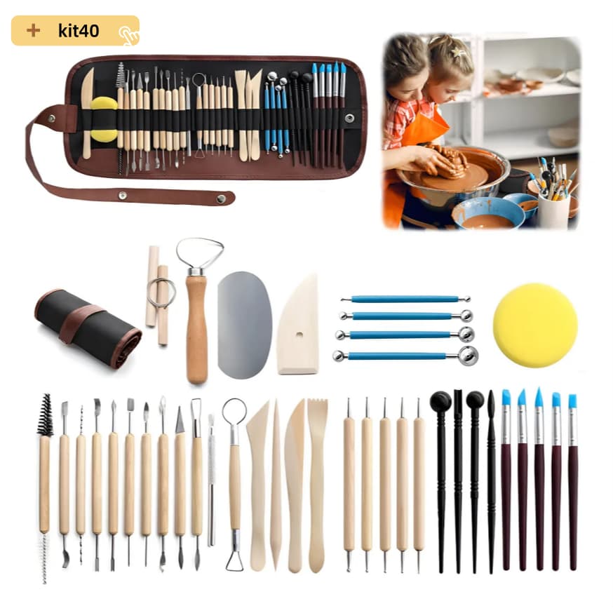 Kit 40 Peças Ferramentas Ceramica Para Escultura Esponja