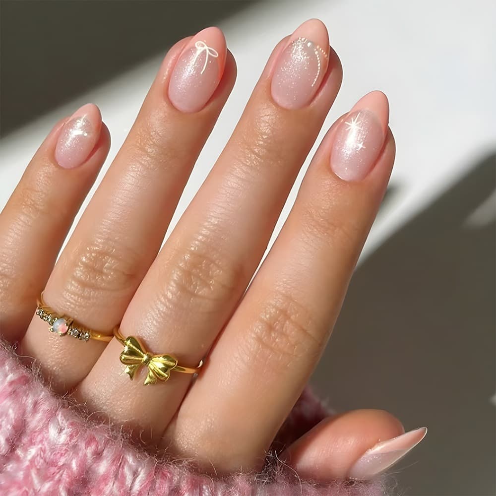 30 Peças De Unhas Postiças , Prensa De design Francês Em , Pontas Curtas De Amêndoa , Bastão Reutilizável Arte Falsas Da