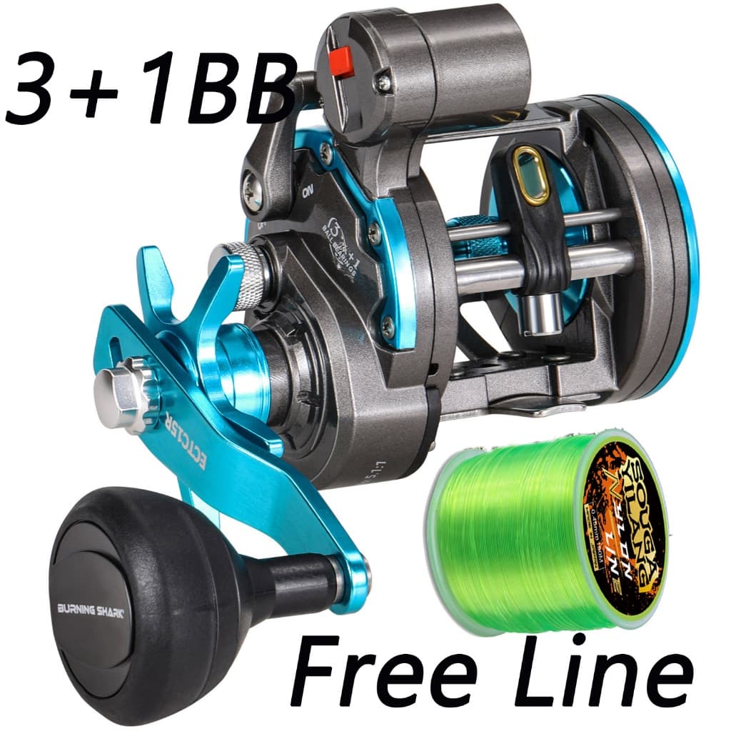 Sougayang 3 + 1BB Carretel De Pesca Mão Esquerda Direita Tambor Metal Completo 5.1 : 1 Para Marítima Arrasto Máximo 25kg