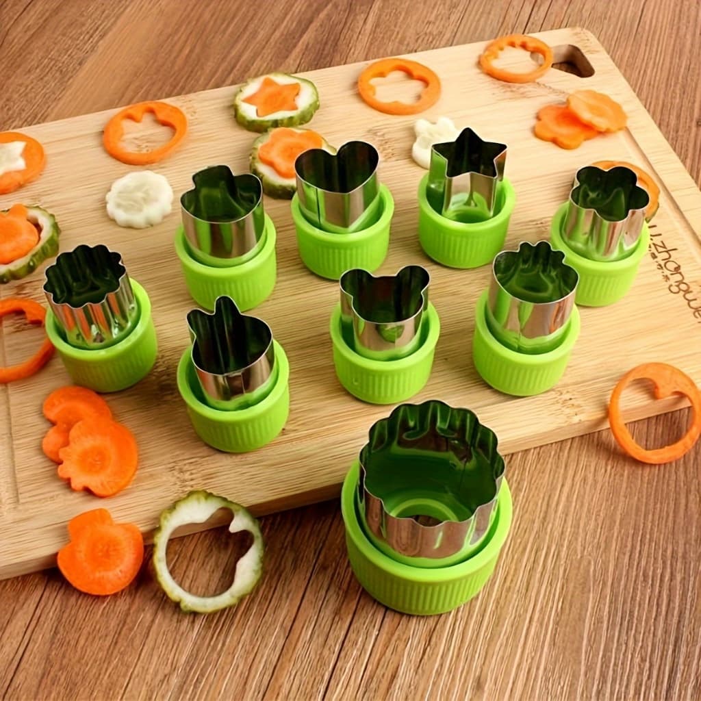 9 conjuntos de formato de cortador de vegetais, cortadores de biscoitos de aço inoxidável, moldes para impressão de frut