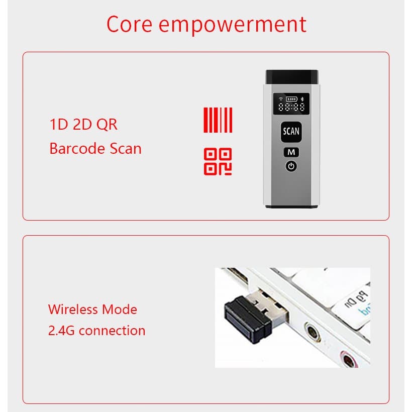 QD Bluetooth Scanner sem fio coletor de dados armazém tela logística portátil código de barras arma de digitalização