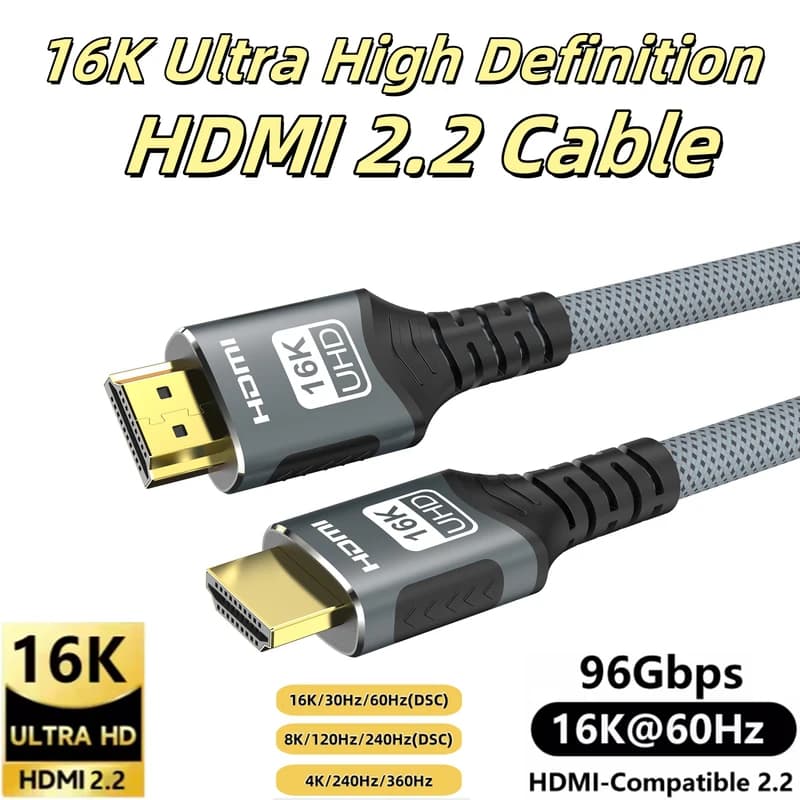 1m 2m 3m 16K HDMI-Compatível 2.2 Cabo 16K @ 30Hz/60Hz 8K 120Hz 4K 240Hz HDCP 96Gbps Para HDTV Portátil Xbox PS5 Switch