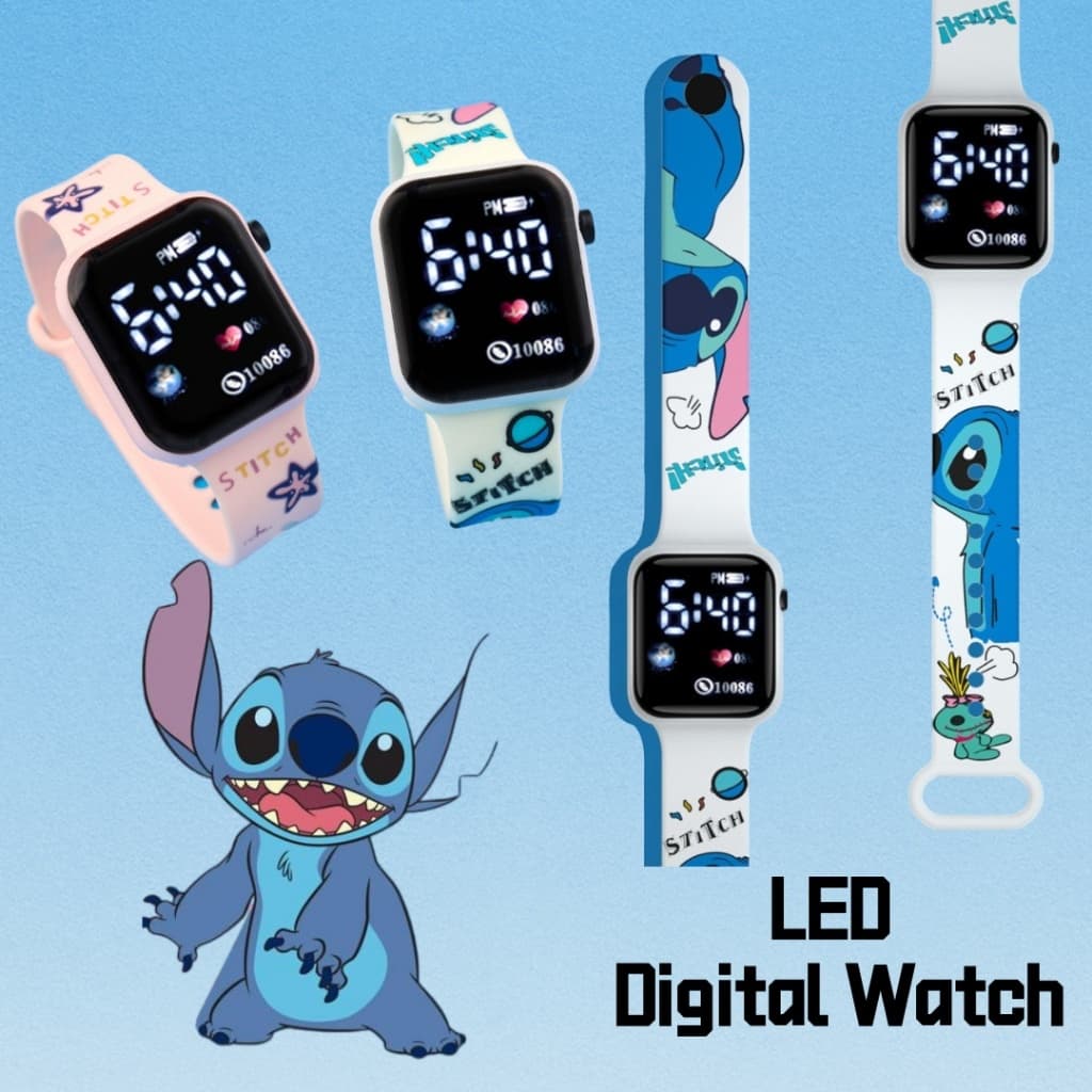 Stitch Relógio Digital Infantil Cartoon Quadrado Menino E Menina LED Watch