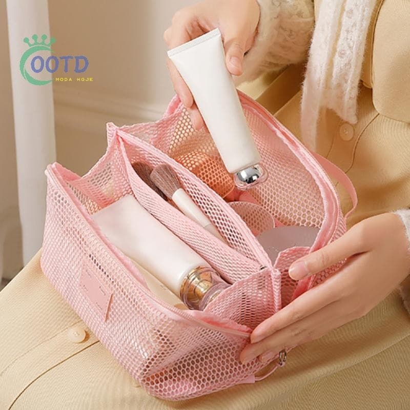 Necessaire de Malha Transparente | Bolsa para Cosméticos/Higiene | Portátil Viagem | Grande Capacidade