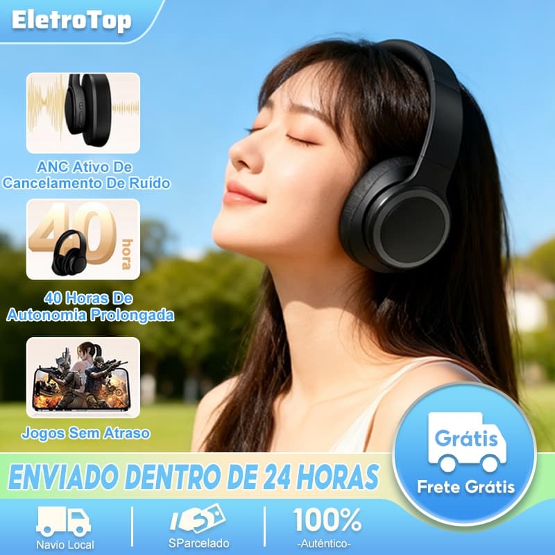 Fone de Ouvido Headphone Bluetooth Bluetooth 5.4 HIFI Nível  40H Tempo De Ruído Montado Na Cabeça ANC