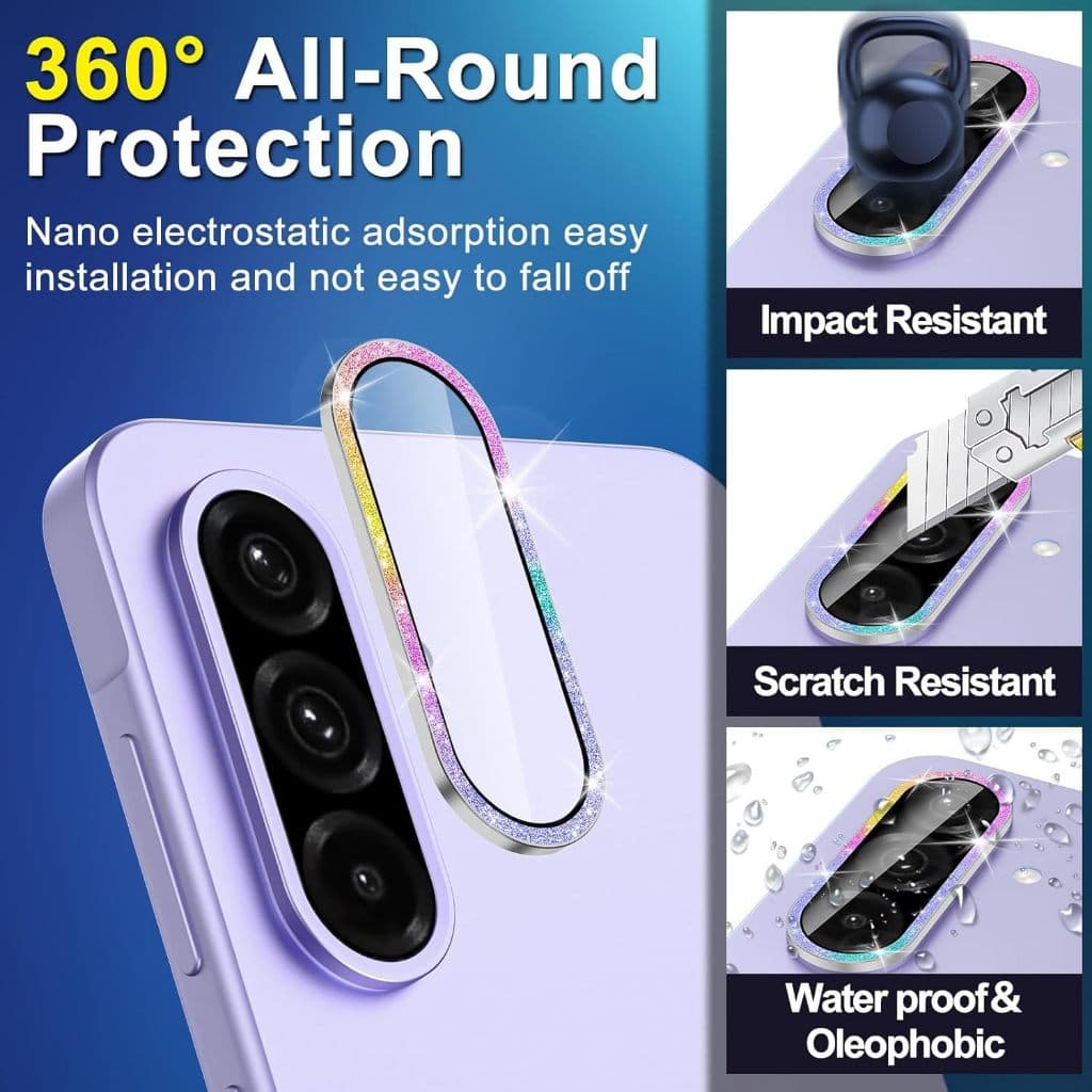 Capa De Lente Brilhante Para Protetor De Câmera Samsung Galaxy A56/36/A26 Com Filme De Vidro Temperado