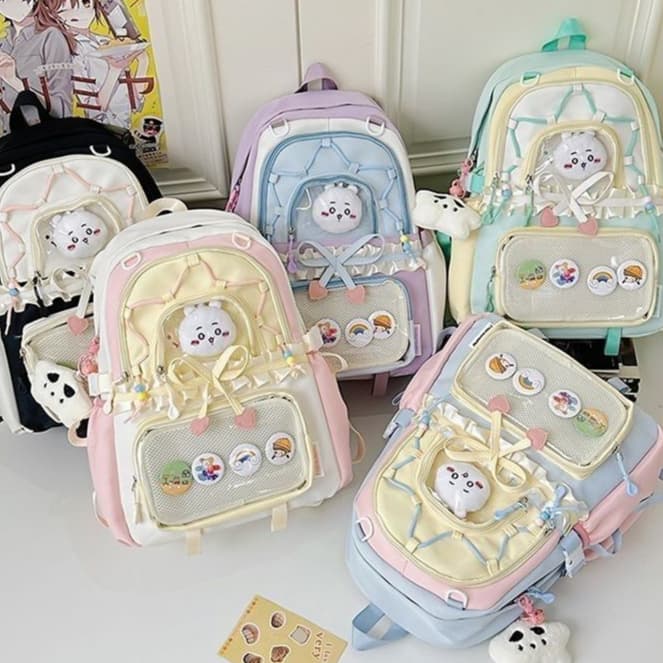 Versão Coreana Ins Mochila Fofa Bidimensional, Mochila De Nylon Para Estudantes De Grande Capacidade