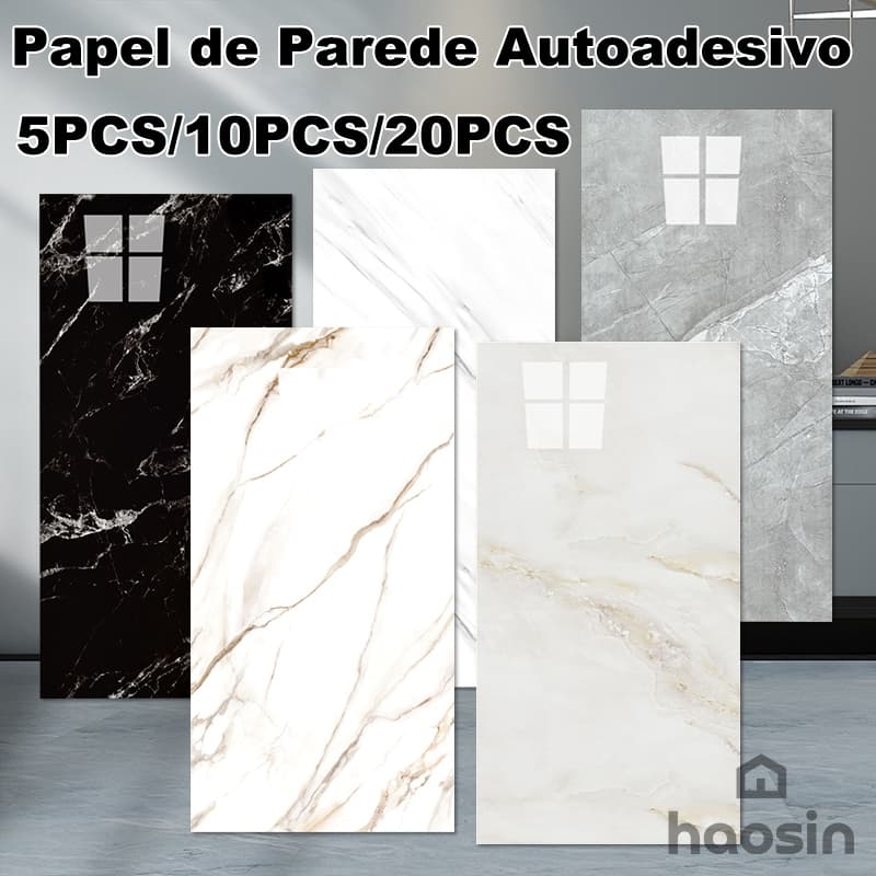 Haosin Kit 10/20 Placas Adesiva 3d Mármore Papel De Parede Relevo Lavável 30*60CM Papel De Parede Autoadesivo Imitação