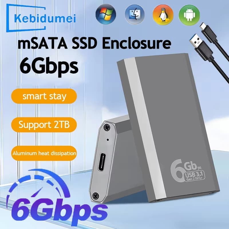 2026 Enclosure SSD MSATA para USB 3.1 Externo Caixa de Disco Rígido HDD Gen2 6Gbps Adaptador de Case de Armazenamento