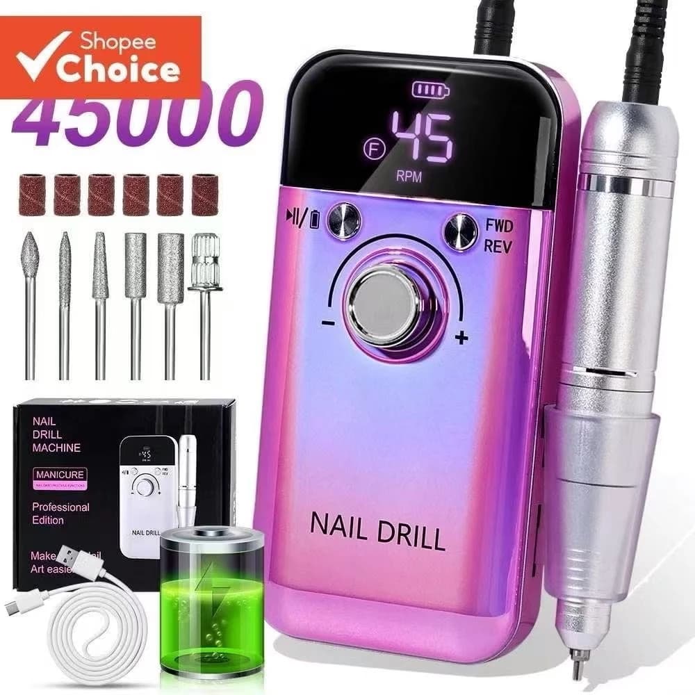 Lixadeira Elétrica Para Unhas 45000RPM Profissional Portátil Recarregável Nail Drill Gel Acrílico + Brocas