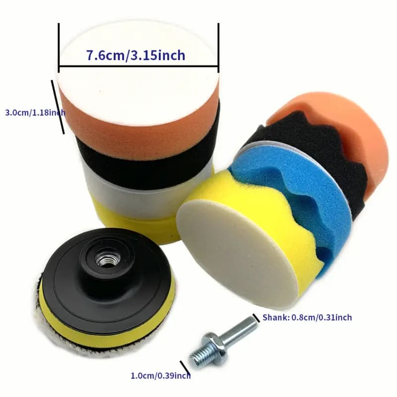 7/8/11 peças conjunto de almofada de polimento de carro de 3 polegadas, incluindo espuma e lã, adequado para brocas