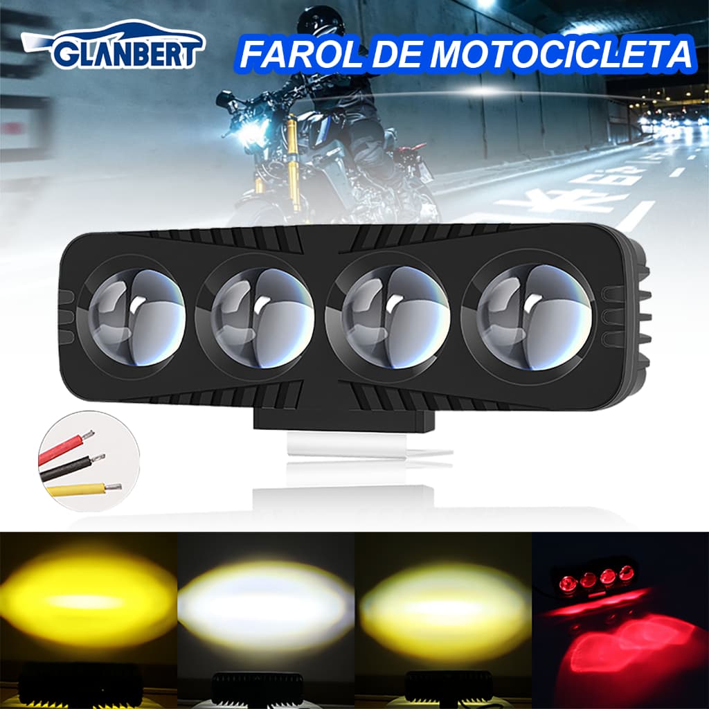 4LED Lente Diodo Emissor De Luz Farol Da Motocicleta Lâmpada Do Projetor Branco Amarelo Flash Brilhante Mini Laser Condu