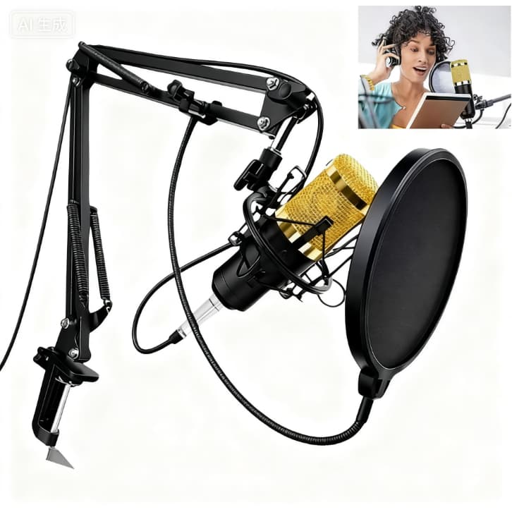 Kit Microfone Condensador Profissional Estúdio de Mesa para Criador Podcaster